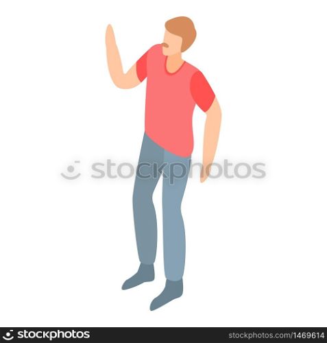 Man in red shirt icon. Isometric of man in red shirt vector icon for web design isolated on white background. Man in red shirt icon, isometric style