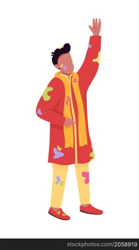 Man in stained traditional clothes semi flat color vector character. Dynamic figure. Full body person on white. Holi isolated modern cartoon style illustration for graphic design and animation. Man in stained traditional clothes semi flat color vector character