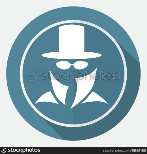 Man in suit. Secret service agent icon a long shadow