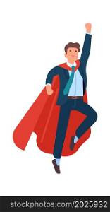 Man in superhero pose. Flying super businessman in cape. Vector illustration. Man in superhero pose. Flying super businessman in cape