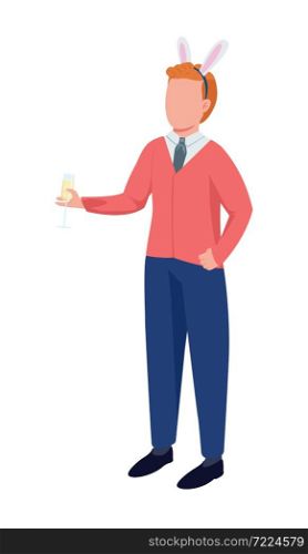 Man in sweater holds glass semi flat color vector character. Standing figure. Full body person on white. Christmas party isolated modern cartoon style illustration for graphic design and animation. Man in sweater holds glass semi flat color vector character