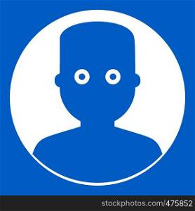 Man in the dark icon white isolated on blue background vector illustration. Man in the dark icon white