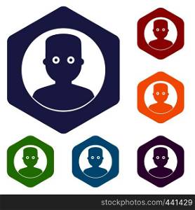 Man in the dark icons set hexagon isolated vector illustration. Man in the dark icons set hexagon