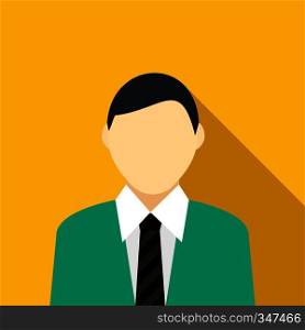 Man in the green suit icon in flat style on a yellow background. Man in the green suit icon, flat style