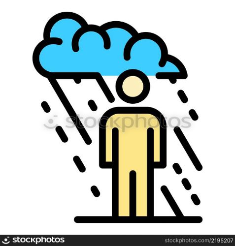 Man in the rain icon. Outline man in the rain vector icon color flat isolated. Man in the rain icon color outline vector