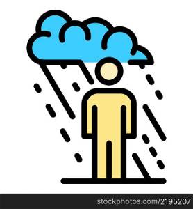 Man in the rain icon. Outline man in the rain vector icon color flat isolated. Man in the rain icon color outline vector