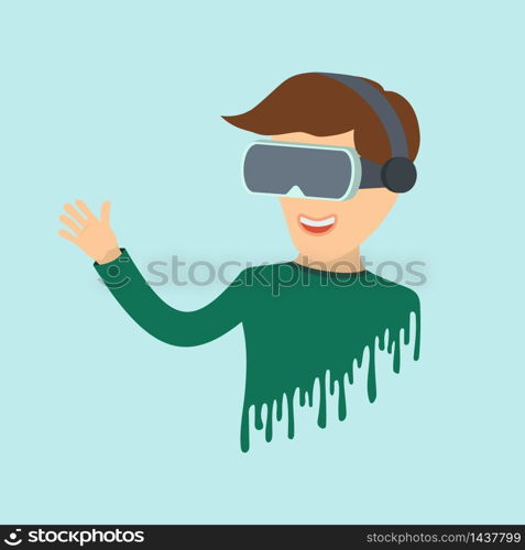 Man in virtual reality with glasses. Flat icon virtual reality.. Man in virtual reality with glasses. Flat icon virtual reality. Vector illustration eps 10