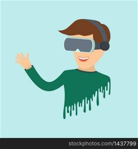 Man in virtual reality with glasses. Flat icon virtual reality.. Man in virtual reality with glasses. Flat icon virtual reality. Vector illustration eps 10