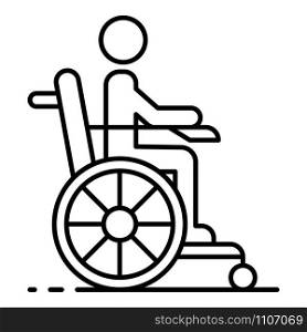 Man in wheel chair icon. Outline man in wheel chair vector icon for web design isolated on white background. Man in wheel chair icon, outline style
