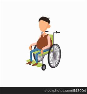 Man in wheelchair icon in cartoon style isolated on white background. Disability and assistance symbol. Man in wheelchair icon, cartoon style