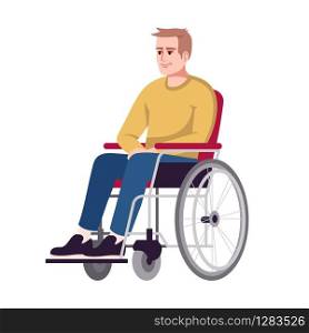Man in wheelchair semi flat RGB color vector illustration. Disabled, handicapped person. Recovery period. Rehabilitation. Psychology consultation. Isolated cartoon character on white background