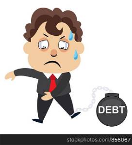 Man is in debt, illustration, vector on white background.