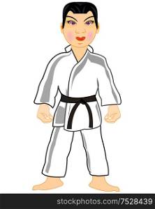 Man japanese in suit kimono on white background is insulated. Vector illustration of the cartoon men japanese in kimono