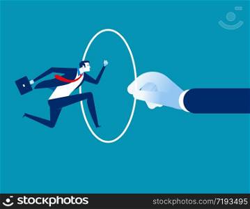 Man jumping through a hoop. Concept business vector illustration, Jump, Holding Hoop.