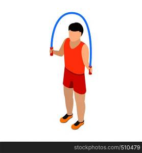 Man jumping with skipping rope iicon n isometric 3d style isolated on white background. Man jumping with skipping rope icon, isometric 3d