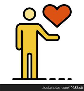 Man keep heart icon. Outline man keep heart vector icon color flat isolated. Man keep heart icon color outline vector