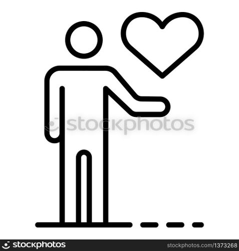 Man keep heart icon. Outline man keep heart vector icon for web design isolated on white background. Man keep heart icon, outline style