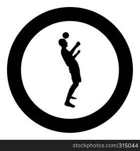 Man kicks the ball on head. Soccer player taps ball with his head Football concept Juggling trick with ball icon black color vector in circle round illustration flat style simple image. Man kicks the ball on head. Soccer player taps ball with his head Football concept Juggling trick with ball icon black color vector in circle round illustration flat style image