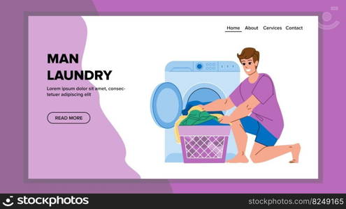 man laundry vector. clothes domestic, young housework, happy adult, fabric basket, person home lifestyle man laundry character. people flat cartoon illustration. man laundry vector