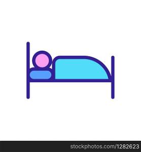 Man lies on the bed icon vector. Thin line sign. Isolated contour symbol illustration. Man lies on the bed icon vector. Isolated contour symbol illustration