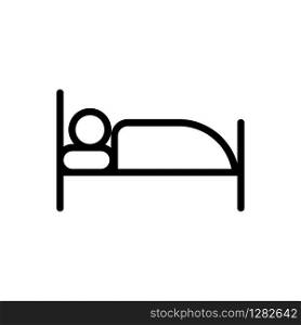 Man lies on the bed icon vector. Thin line sign. Isolated contour symbol illustration. Man lies on the bed icon vector. Isolated contour symbol illustration