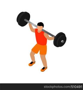 Man lifting barbell icon in isometric 3d style isolated on white background. Man lifting barbell icon, isometric 3d style