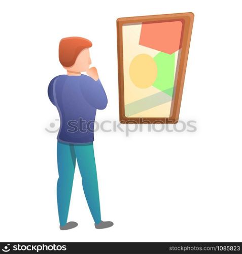 Man look at wall picture icon. Cartoon of man look at wall picture vector icon for web design isolated on white background. Man look at wall picture icon, cartoon style