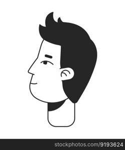 Man looking up side profile flat line monochromatic vector character head. Simple outline avatar icon. Editable cartoon user portrait. Lineart spot illustration for web graphic design and animation. Man looking up side profile flat line monochromatic vector character head