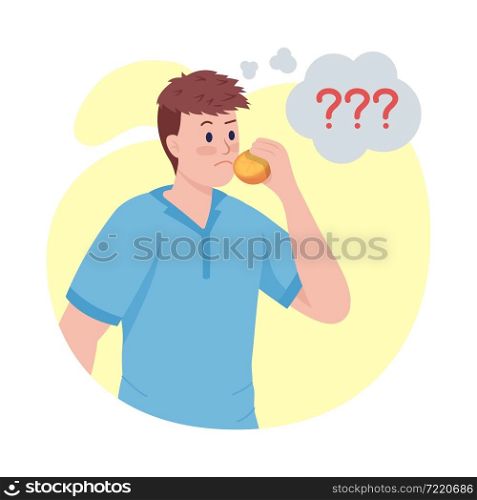 Man lost sense of smell semi flat color vector character. Posing figure. Full body person on white. Post covid syndrome isolated modern cartoon style illustration for graphic design and animation. Man lost sense of smell semi flat color vector character