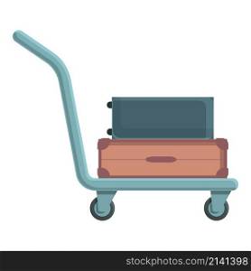 Man luggage trolley icon cartoon vector. Travel suitcase. Hotel cart. Man luggage trolley icon cartoon vector. Travel suitcase