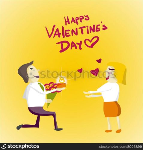 Man Manager gets down on one knee and gives the ring woman on Valentine&rsquo;s Day. Flat isolated vector illustration