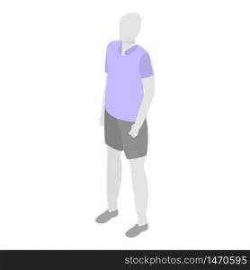 Man mannequin shorts polo icon. Isometric of man mannequin shorts polo vector icon for web design isolated on white background. Man mannequin shorts polo icon, isometric style