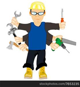 Man master with ensemble of the hands with tools. Vector illustration men master with toos in hand