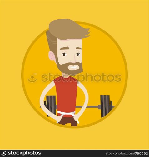 Man measuring his waistline with a tape. Man measuring with tape the abdomen. Happy caucasian man with centimeter on a waist. Vector flat design illustration in the circle isolated on background.. Man measuring waist vector illustration.