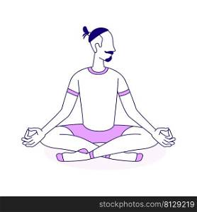 Man meditates semi flat color vector character. Posing figure. Full body person on white. Hobby at home. Healthy lifestyle simple cartoon style illustration for web graphic design and animation. Man meditates semi flat color vector character