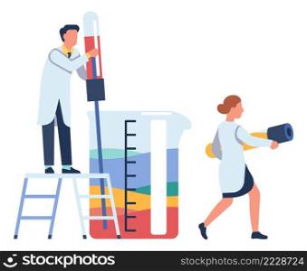 Man mixing chemicals in laboratory glass. Scientific test concept isolated on white background. Man mixing chemicals in laboratory glass. Scientific test concept