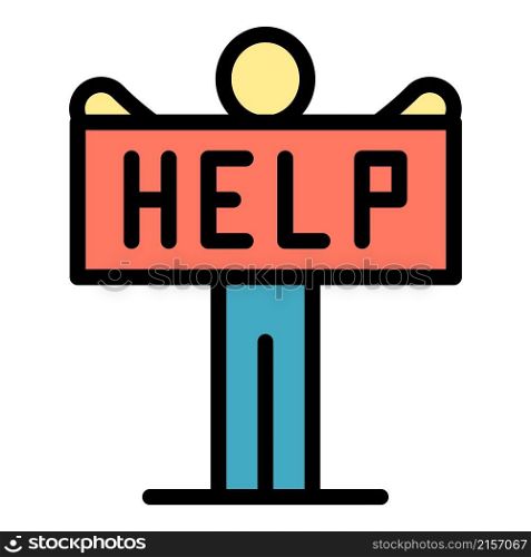 Man need help icon. Outline man need help vector icon color flat isolated. Man need help icon color outline vector