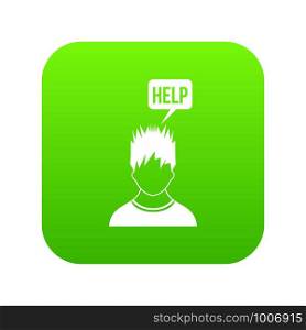 Man needs help icon digital green for any design isolated on white vector illustration. Man needs help icon digital green