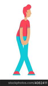 Man needs to go to toilet semi flat color vector character. Going to bathroom. Standing figure. Full body person on white. Simple cartoon style illustration for web graphic design and animation. Man needs to go to toilet semi flat color vector character