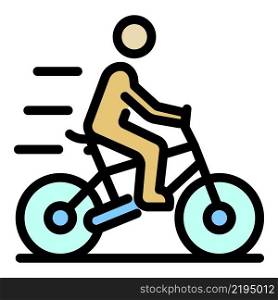 Man on bicycle icon. Outline man on bicycle vector icon color flat isolated. Man on bicycle icon color outline vector