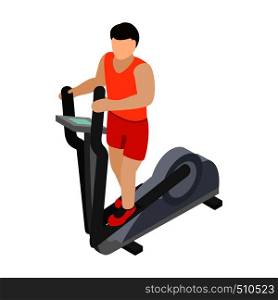 Man on elliptical walker trainer icon in isometric 3d style isolated on white background. Man on elliptical walker icon, isometric 3d style