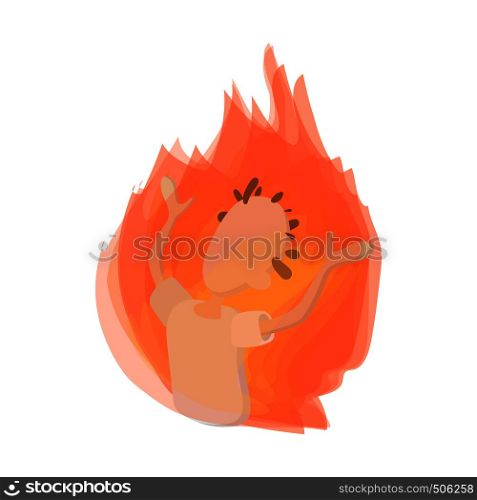 Man on fire icon in cartoon style on a white background. Man on fire icon, cartoon style