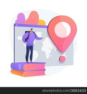 Man on holiday adventure. International tourism, worldwide sightseeing tour, student exchange program. Tourist with backpack traveling abroad. Vector isolated concept metaphor illustration. International tourism vector concept metaphor