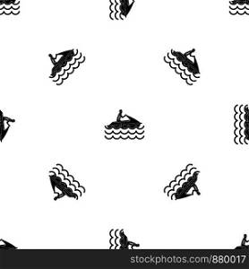 Man on jet ski rides pattern repeat seamless in black color for any design. Vector geometric illustration. Man on jet ski rides pattern seamless black