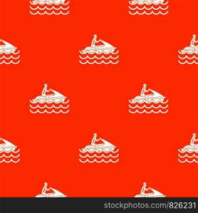 Man on jet ski rides pattern repeat seamless in orange color for any design. Vector geometric illustration. Man on jet ski rides pattern seamless