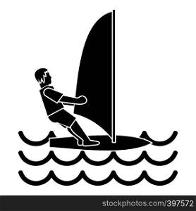 Man on windsurf icon. Simple illustration of man on windsurf vector icon for web. Man on windsurf icon, simple style