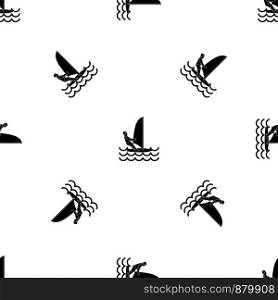 Man on windsurf pattern repeat seamless in black color for any design. Vector geometric illustration. Man on windsurf pattern seamless black