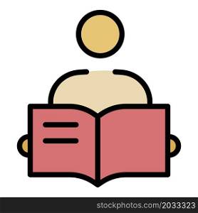 Man open book icon. Outline man open book vector icon color flat isolated. Man open book icon color outline vector