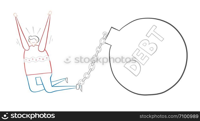 Man owes a lot of money. hand-drawn vector illustration. Color outlines and white background.