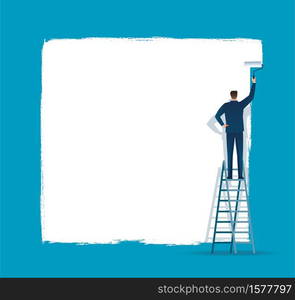 man painted white wallpaper. space for text and blue background vector illustration